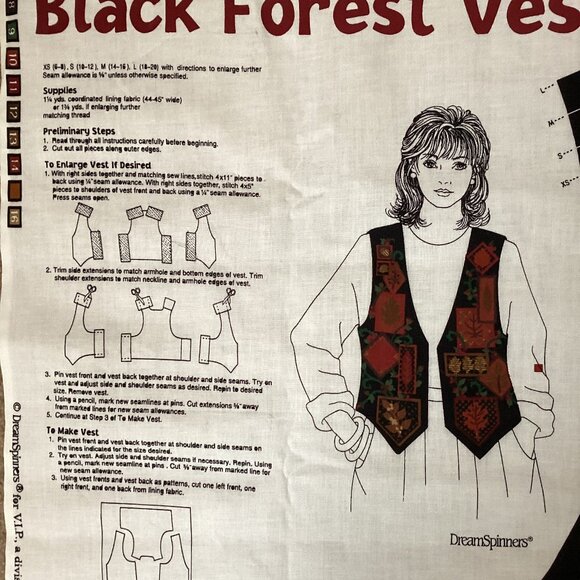 Black Forest Vest By Dream spinners For Cranston Fabrics Fabric Panel Sewing - Picture 3 of 5